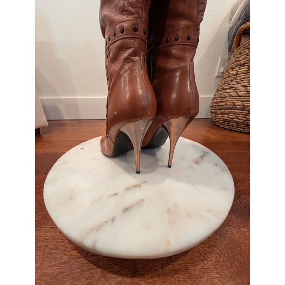 Bronx Brown Leather Boots • Studded • Pointed Toe • Size 40 • High Heel - Picture 6 of 12